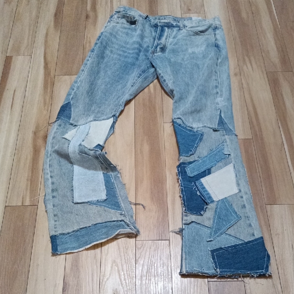 Patchwork Denim Jeans/ Button Fly - image 1